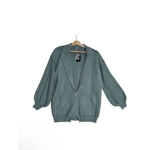 NEW Deep Self Cardigan Sweater Womens Sz S Green Notch Lapel Long Sleeve Winter